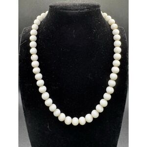 Vintage Milk Glass Beaded Necklace With Floral Clasp - 14"